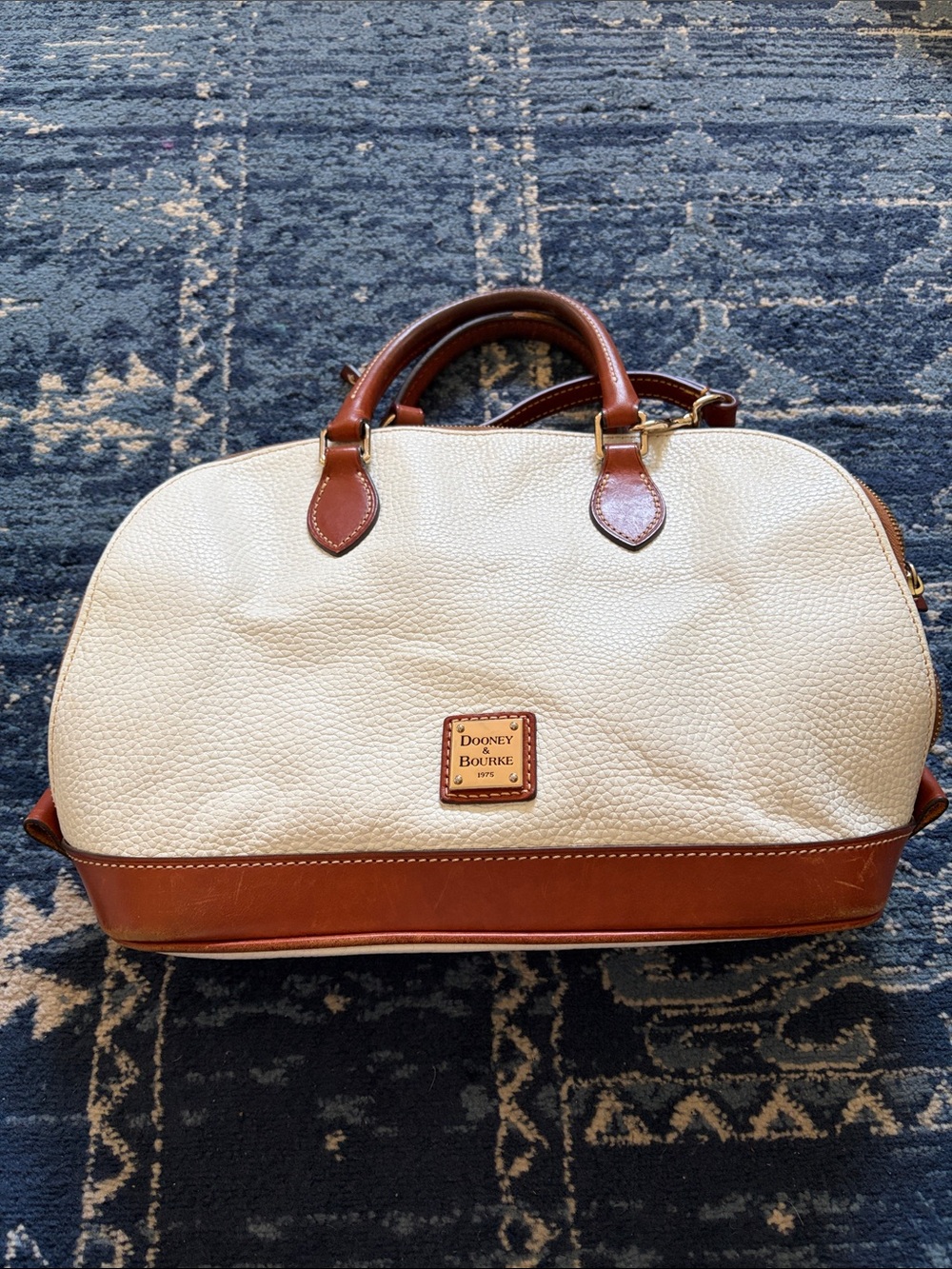 Dooney & Bourke Cream Pebble Leather Duffel with Brown Trim